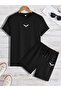 Wing Wing Symbol T-Shirt Shorts - Black Shorts Tee Bottom Top Set Printed Crew Neck