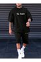Los Angeles Minimal T-Shirt Shorts - Black Shorts T-Shirt Bottom Top Set Printed Crew Neck