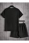 Los Angeles Handwritten T-Shirt Shorts - Black Shorts T-Shirt Bottom Top Set Printed Crew Neck - 2