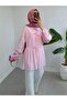 Front Tie Shirt with Elastic Sleeves - Pink - 3