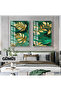 Amazing | Emerald Green-Gold Palm Leaf Combination | Framed Glass Table 2 Pieces Vertical