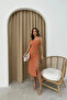 Orange Midi Dress with Rope Strap, Degaje Collar and Slit