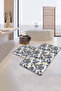 Gold Detailed Navy Blue Tropical Leaf Special Designed 2-Piece Bathroom & Kitchen Mat Set with Non-Slip Base - 2