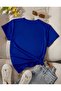 Oversize Blue Cotton Love Heart Printed Relaxed Fit T-Shirt - 2