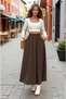 Women's New Season Brown Elastic Waist A-Line Loose Long High Waist Kupra Skirt 700-3676308 - 3