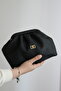 Women's Straw Look Black Faux Leather Clutch Bag – Hand and Cross Strap, Lined - 5