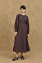 Rib Detailed Voile Dress Brown - 6