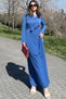 Women's Blue Self-Textured Kupra Crepe Shirt Dress with Pocket and Belt Detail - 700-3576 - 4