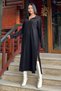 Women's Black Polo Collar Long Sleeve Slit Knit Dress - 700-3660 - 6