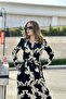 Women's Black Shawl Pattern Belted Viscose Shirt Dress - 700-3413 - 5