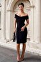 Women's Black Knitted Fabric Boat Neck Classic Dress - 700-t4013-1160 - 3