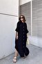 Women's Black Oversized Pocket Detailed Muslin Dress - 700-3440 - 5