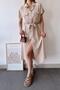 Women's Beige Casual Fit Self-Textured Safari Shirt Dress with Pockets and Belt - 700-K4045 - 6