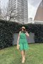 Women's Green Ruched Detail Tie Collar Raglan Sleeve Comfortable Fit Dress - 700-K7172 - 5