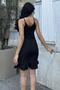 Women's Black Strappy Skirt with Ruffles at the Hem, Self-Textured Seersucker Fabric, Wear-And-Go Dress - 700-3653 - 3