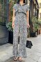 Women's Black Satin Printed Elastic Jumpsuit - 700-3235 - 5