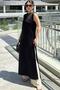 Women's Black Scuba Dress Tunic with Slit and Button Detail - 700-3561