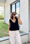 Women's Black Muslin Straw Detailed Blouse - 700-3424 - 7