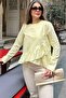 Women's Yellow Ruffle Asymmetrical Cotton Linen Blouse - 700-3571 - 3