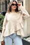 Women's Beige Ruffled Asymmetrical Cotton Linen Blouse - 700-3571 - 3