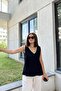 Women's Black Muslin Straw Detailed Blouse - 700-3424 - 5