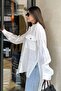 Women's White Double Pocket Cover Slit Linen Casual Shirt - 700-3524 - 3