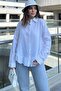 Women's White Ruffled Cotton Linen Shirt - 700-3570 - 7