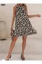 Women's Back Tie Detail Sleeveless Ruffle Leopard Print Single Jersey Dress - 6