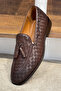 Special Design Leather Sole Cowhide Lining Tasseled Knitted Leather Brown Loafer Shoes