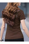 Solid Color Collar Detail Stretchy Elastic T-Shirt, Comfortable Short-Sleeve Top for Spring and Summer, Women's Clothing - 2