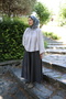 25030 Women's Gathered Collar Flounced Crinkle Fabric Flowy Comfortable Blouse Gray - 6