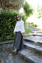 25030 Women's Gathered Collar Flounced Crinkle Fabric Flowy Comfortable Blouse Gray