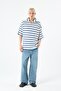 ZIPPER DETAILED STRIPED OVERSIZE KNITWEAR-SAX - 3