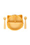 Silicone Feeding Set,with removable section,with Suction Plate, Spoon and Fork- Yellow