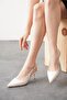Women's Pointed Toe Open Back Medium Heeled Shoes Koria Beige Rugan - 2