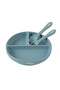 BabiesBasic Feeding Set, 6 Piece, Silicone Plate, Bowl, Bib, Spoon , Fork and 2 in 1 Cup - Indigo - 5