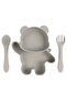 3 Piece Silicone Feeding Set, with Silicone Suction Plate, Spoon and Fork - Grey