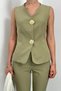 Women's Double Bottom Top Set Stylish Button Detailed Vest Pants Set - 6