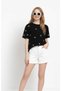 Bow Detailed Crew Neck Patterned Short Sleeve T-Shirt