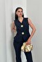 Women's Double Bottom Top Set Stylish Button Detailed Vest Pants Set - 4