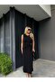 Black Zero Sleeve Apple Slice Buckle Midi Length Dress – Stylish and Modern 7341