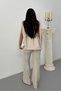 Women's Top and Bottom Double Suit Shoulder Detailed Belted Vest Pants Suit - 8
