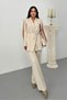 Women's Top and Bottom Double Suit Shoulder Detailed Belted Vest Pants Suit