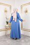 Women's Pocket Detailed Buttoned Waist Elastic Blue Dress - 5