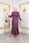 Women's Ruffle Detailed Belted Purple Linen Dress - 4