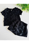 Girl child rose embossed detail shorts skirt set - 3