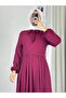 4538 - Belt-Detail Modest Dress Burgundy - 3