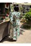 Green Floral Print Long Sleeve Loose Dress - Relaxed and Modern Fit - 3