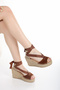 Women's Genuine Leather Straw Wedge Sandals 6324 Taba Suede - 3