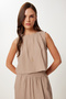 Tie Detailed Blouse Pants Set Beige Lrv0104 - 3